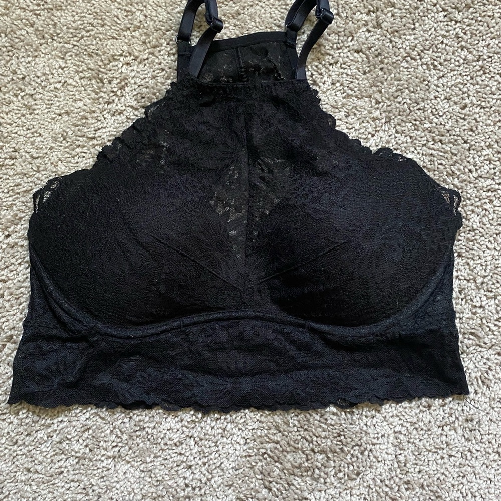 PINK Victoria's Secret Black Lace High-Neck Bralette